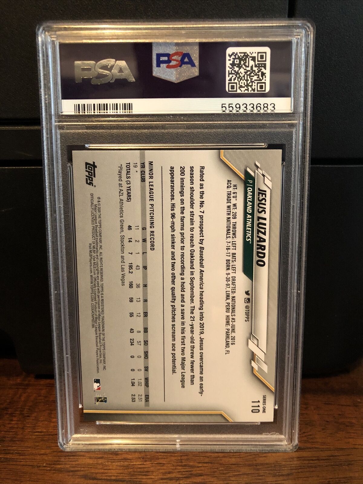 2020 Topps 582 Montgomery Club Set Jesus Luzardo Rookie Card #110 PSA 10