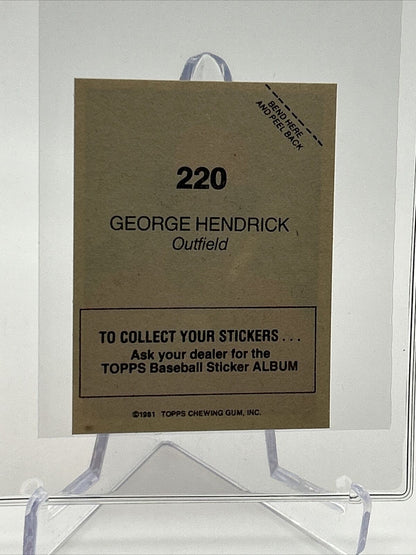 1981 Topps Stickers George Hendrick Baseball Card #220 NM-Mint FREE SHIPPING