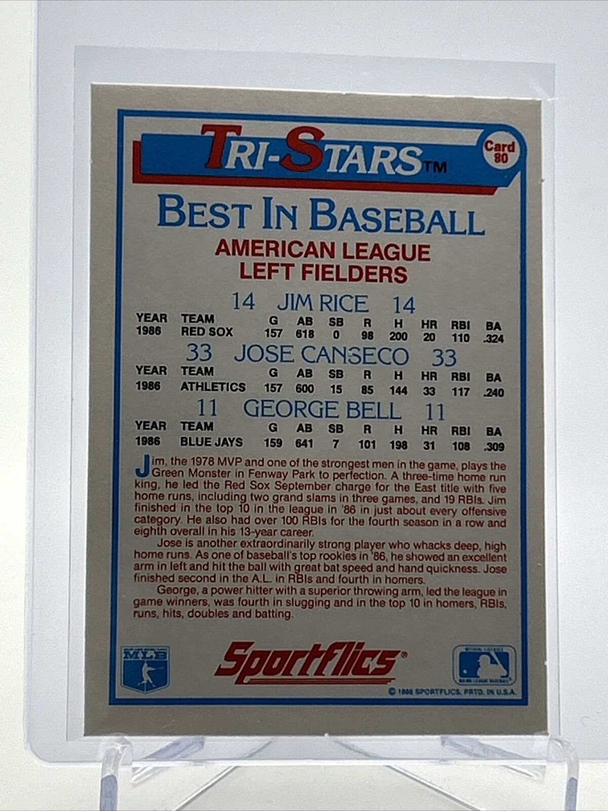 1987 Sportflics Rice/Canseco/Bell Baseball Card #80 Mint FREE SHIPPING