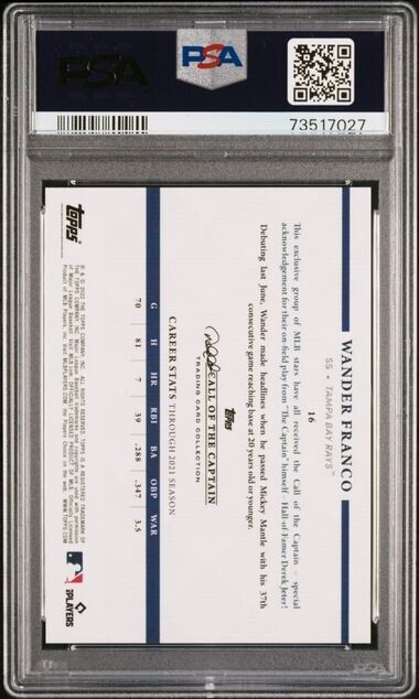 2022 Topps x Derek Jeter Wander Franco Rookie Baseball Card #16 PSA 9 Mint