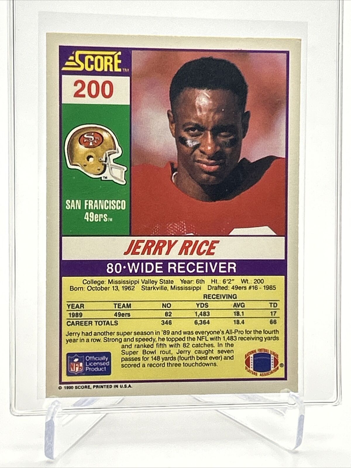 1990 Score Jerry Rice Football Card #200 NM-MT FREE SHIPPING