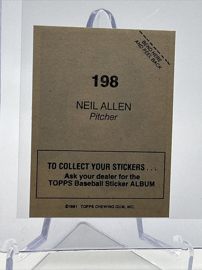 1981 Topps Stickers Neil Allen Baseball Card #198 NM-Mint FREE SHIPPING