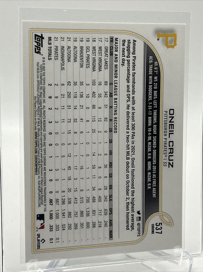2022 Topps RETAIL SET Oneil Cruz Rookie Baseball Card #537 Mint FREE SHIPPING