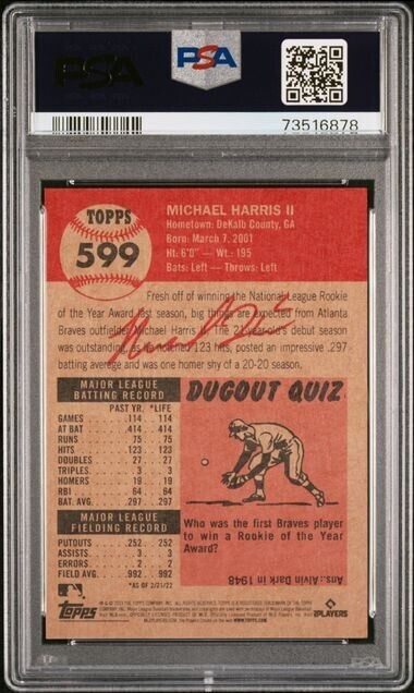 2023 Topps Living Set Michael Harris II Rookie Baseball Card #599 PSA 10 Gem