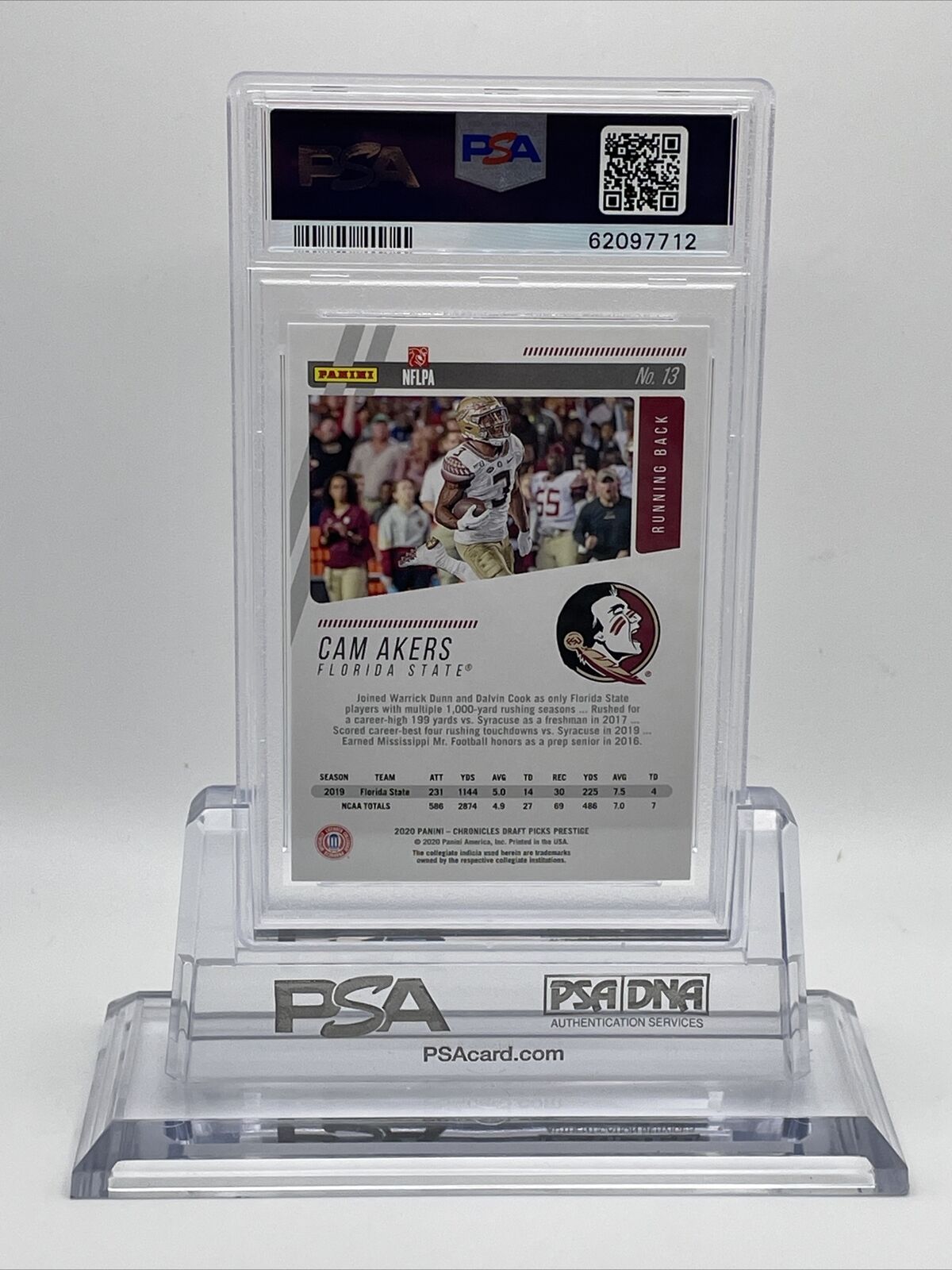 2020 Panini Chronicles Draft Picks Prestige Cam Akers Rookie Card #13 PSA 10