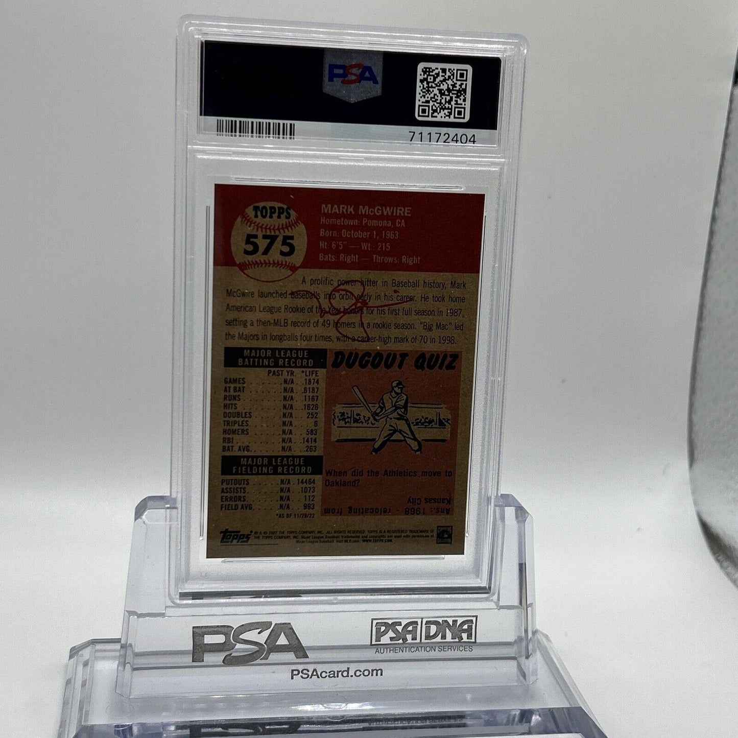 2022 Topps Living Set Mark McGwire Baseball Card #575 PSA 8 NM-MT