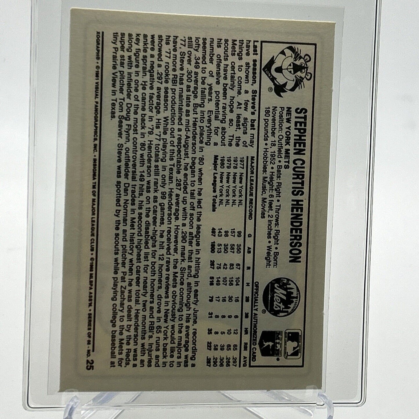 1981 Kellogg's Steve Henderson Baseball Card #25 NM-Mint FREE SHIPPING
