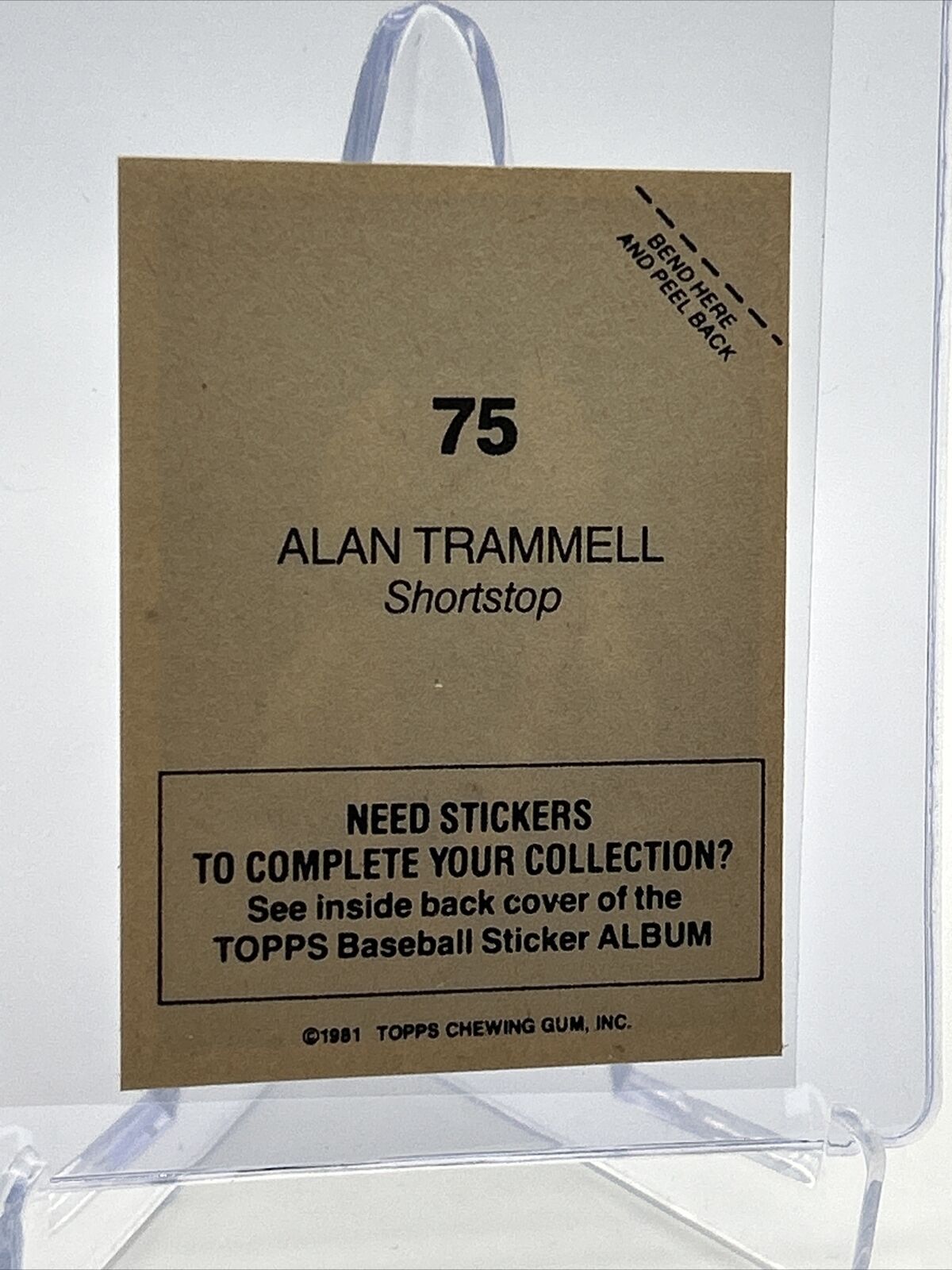 1981 Topps Stickers Alan Trammell Baseball Card #75 NM-Mint FREE SHIPPING