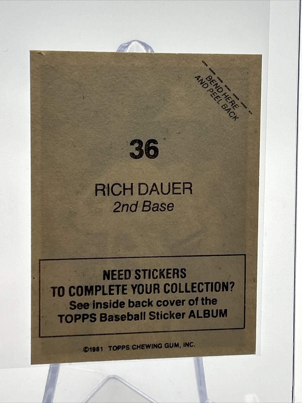 1981 Topps Stickers Rich Dauer Baseball Card #36 NM-Mint FREE SHIPPING