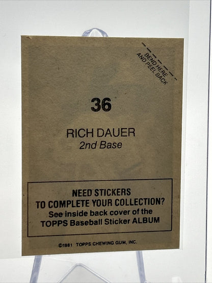 1981 Topps Stickers Rich Dauer Baseball Card #36 NM-Mint FREE SHIPPING