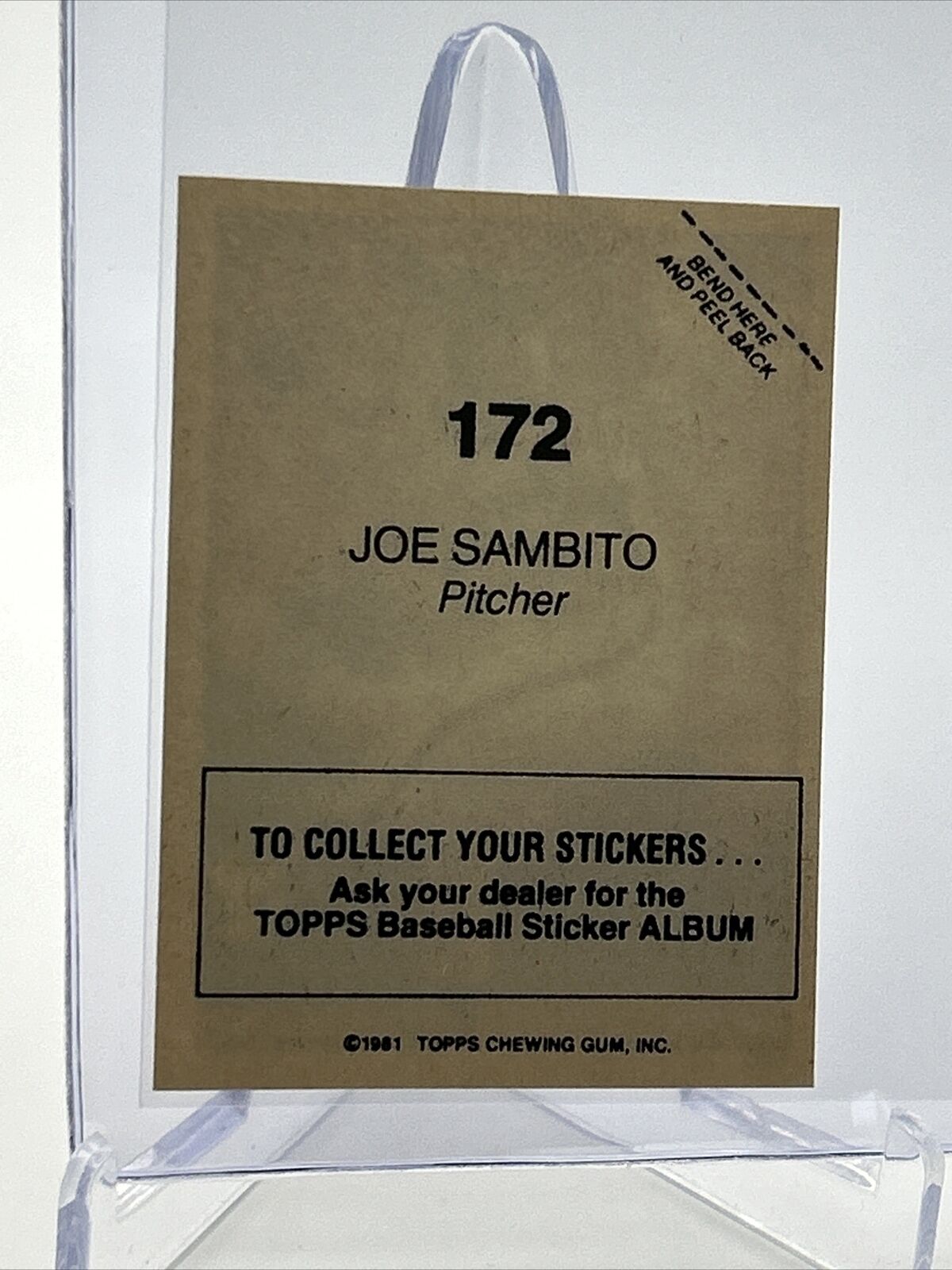 1981 Topps Stickers Joe Sambito Baseball Card #172 NM-Mint FREE SHIPPING