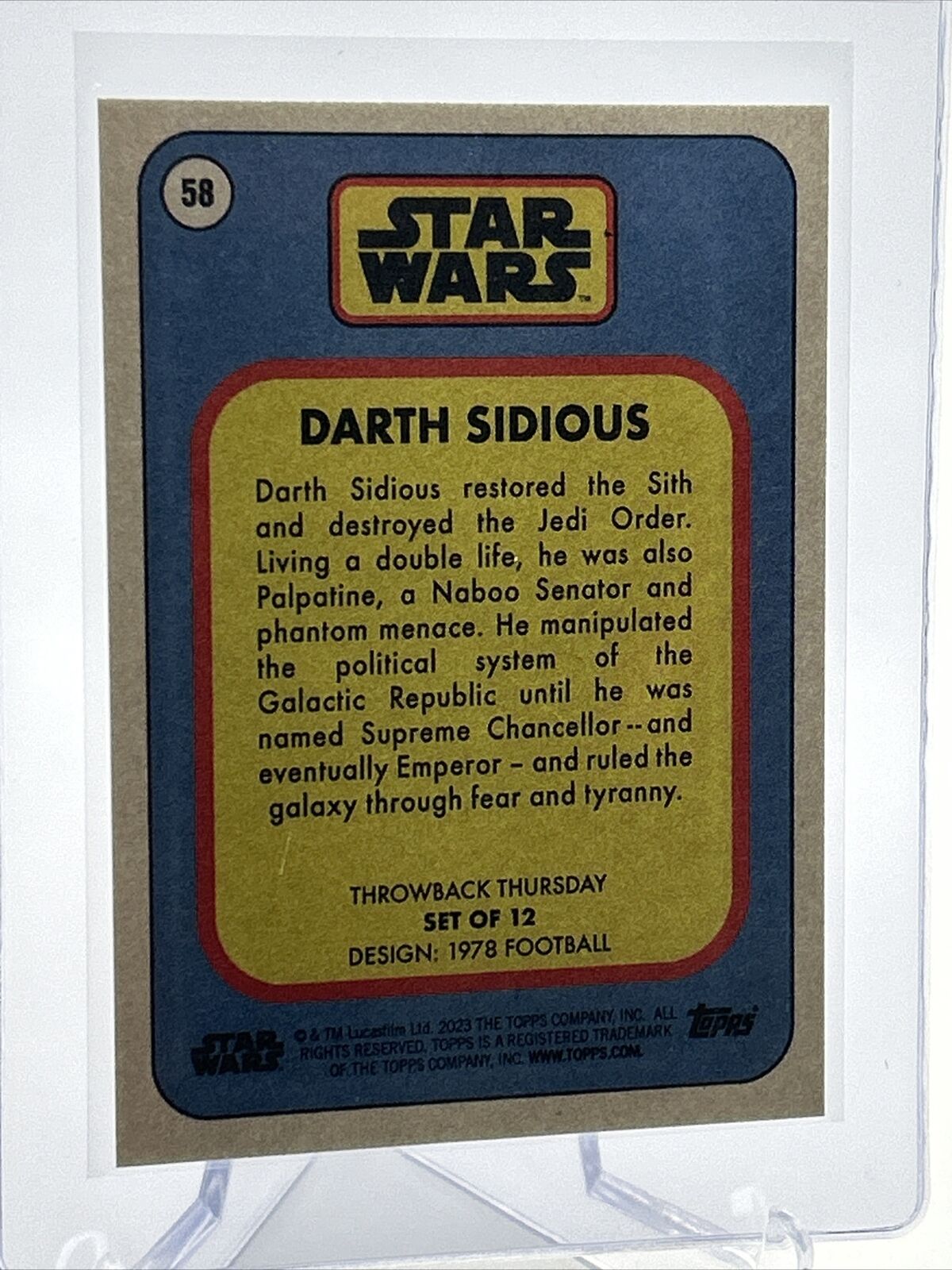 2023 Topps Star Wars Throwback Thursday Darth Sidious #58 Mint FREE SHIPPING