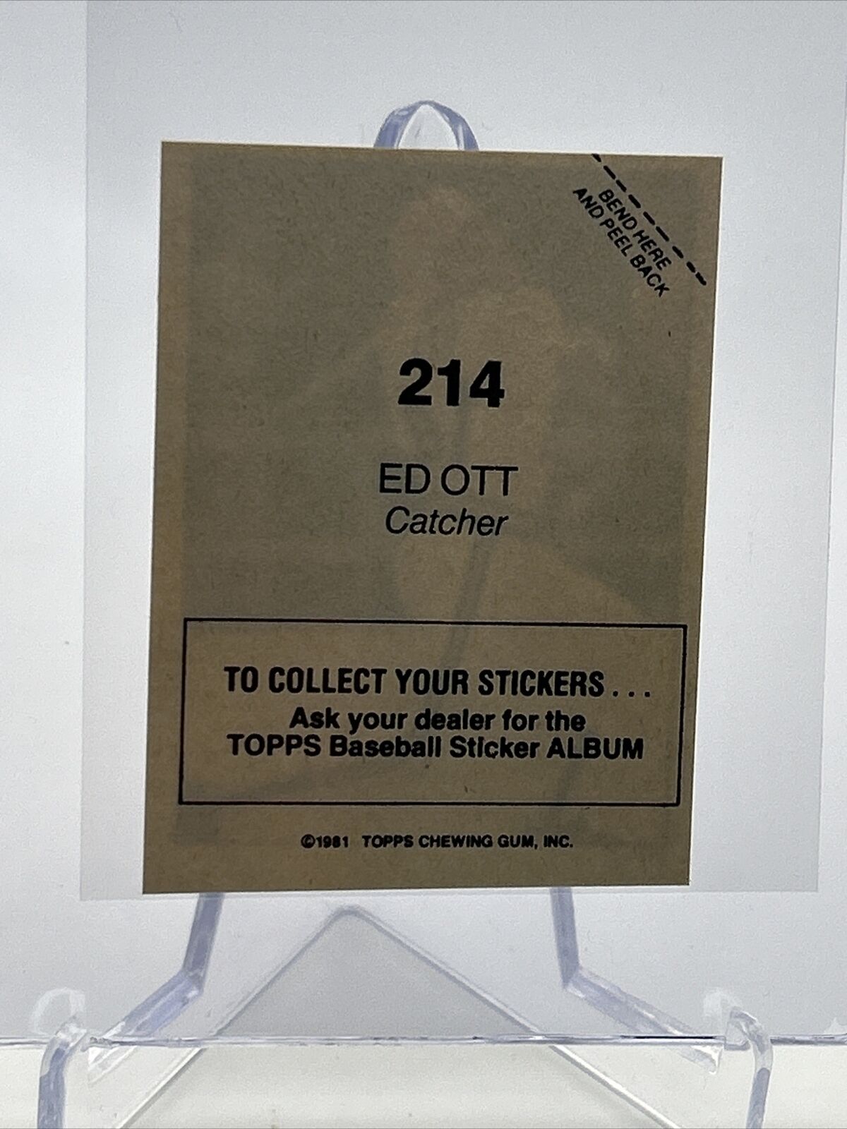1981 Topps Stickers Ed Ott Baseball Card #214 NM-Mint FREE SHIPPING
