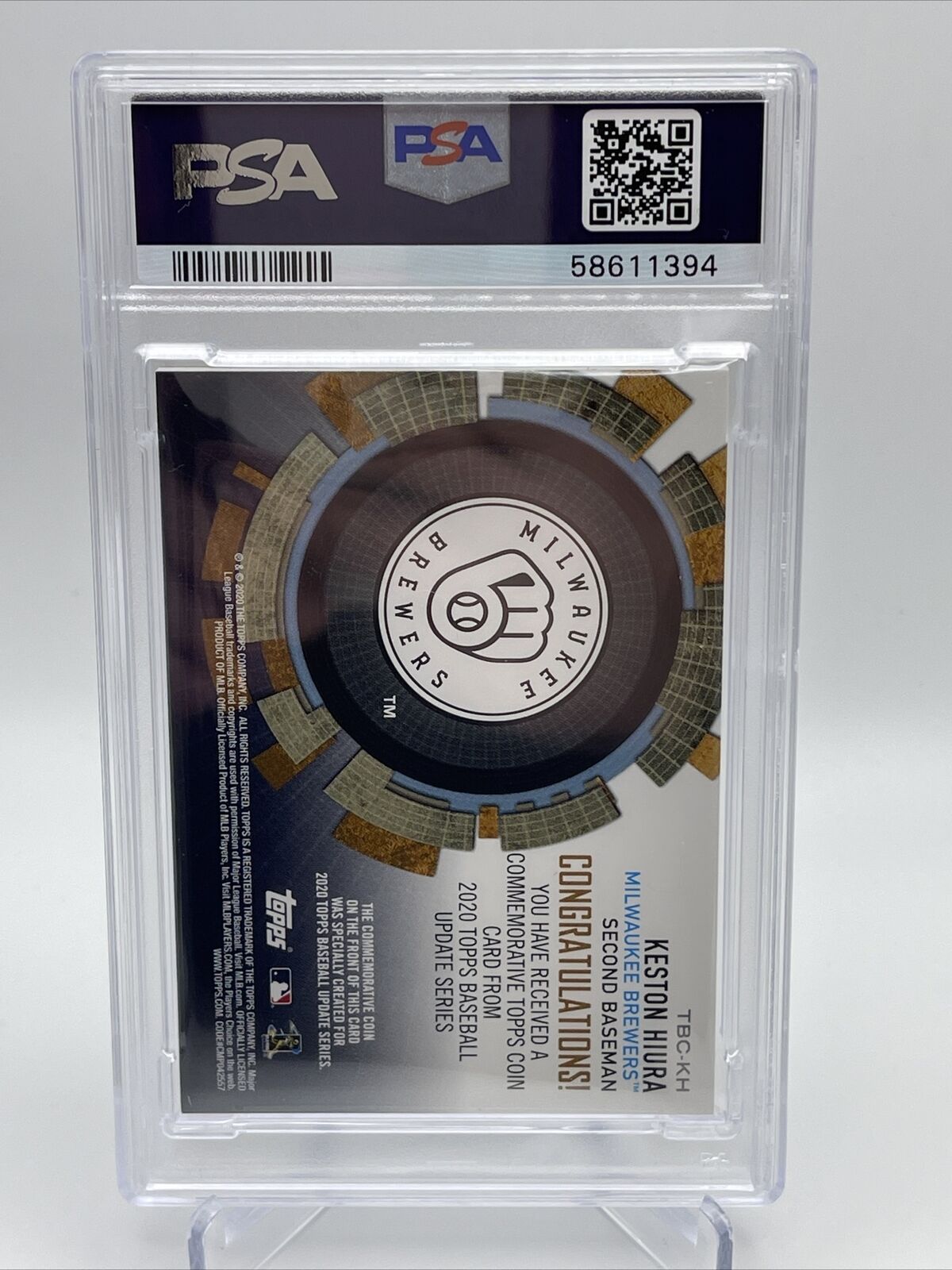 2020 Topps Update Coin Cards Relics Keston Hiura Baseball Card #TBCKH PSA 10