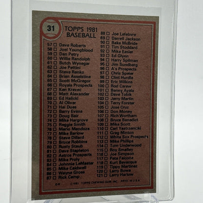 1981 Topps Checklist: 1-121 Baseball Card #31 NM-Mint FREE SHIPPING