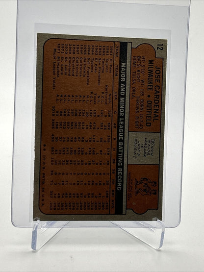 1972 Topps Jose Cardenal Baseball Card #12 VG-EX Quality FREE SHIPPING