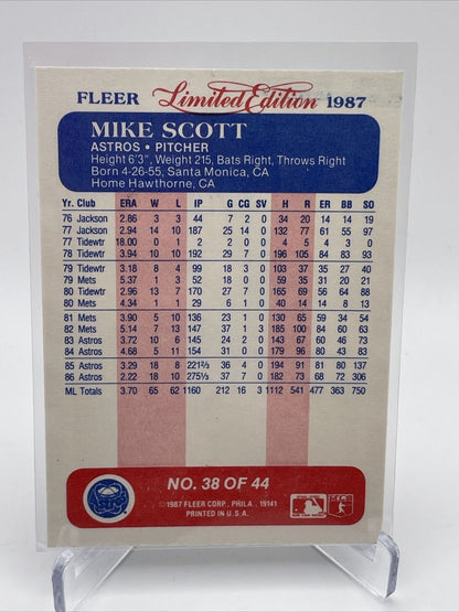 1987 Fleer Limited Edition Mike Scott Baseball Card #38 Mint FREE SHIPPING