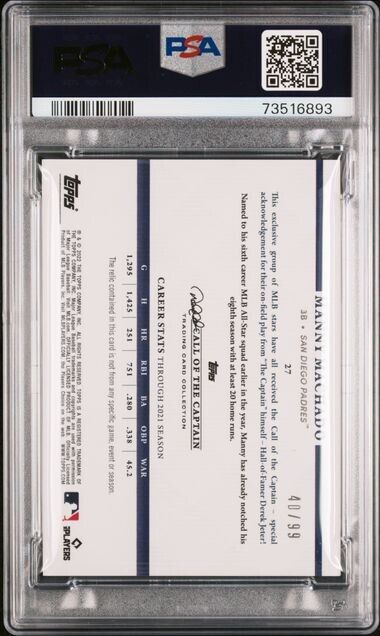 2022 Topps x Derek Jeter Relics Manny Machado SILVER Baseball Card #77 PSA 10 P1