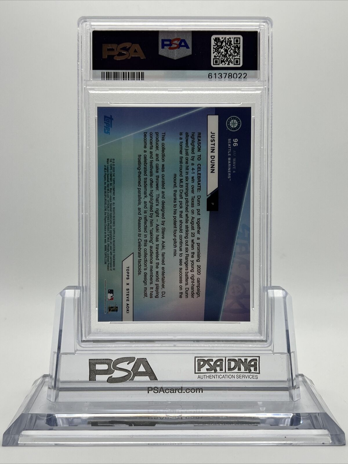 2020 Topps X Steve Aoki Justin Dunn Rookie Baseball Card #96 PSA 9