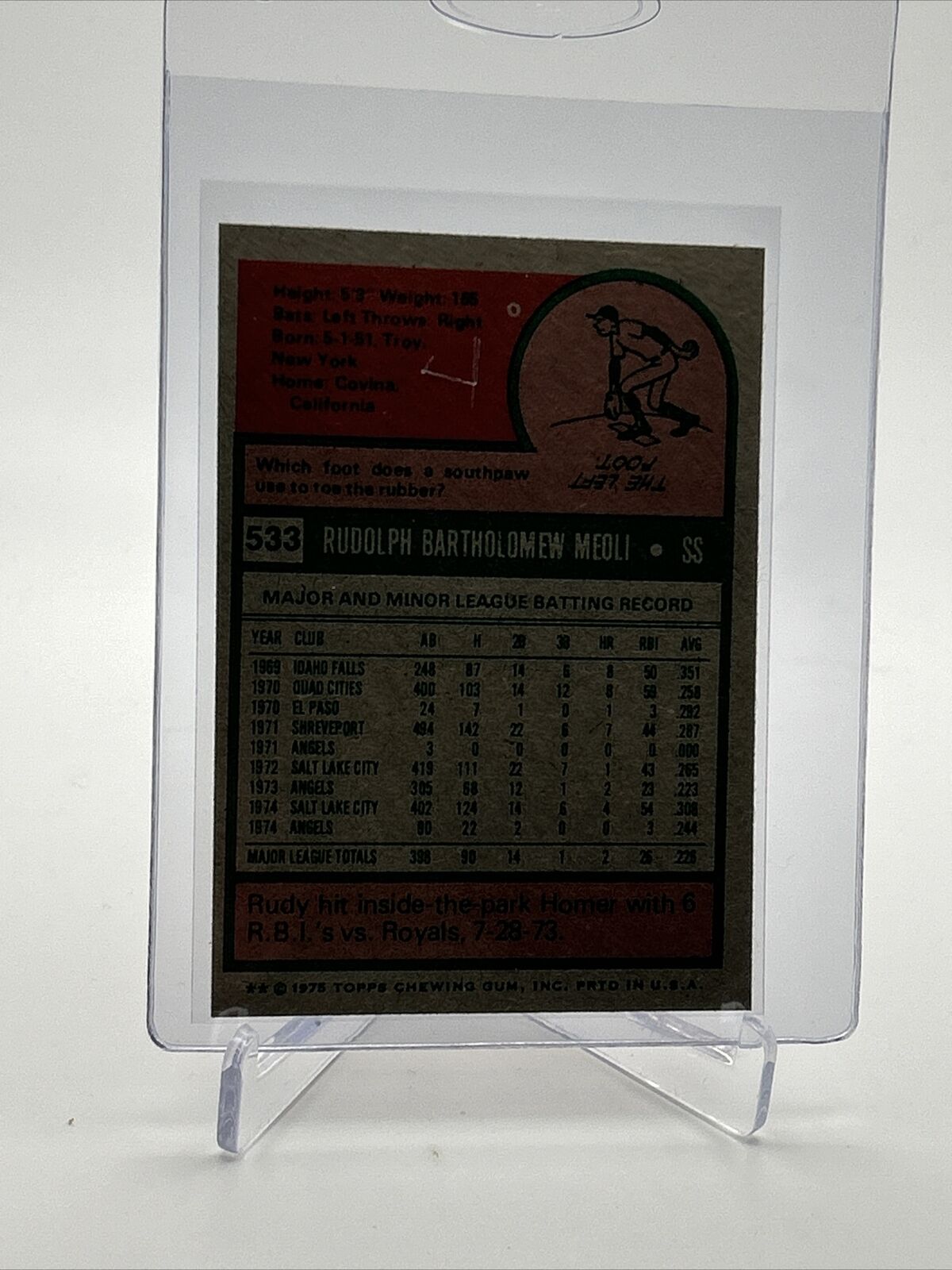 1975 Topps Rudy Meoli Baseball Card #533 NM Quality FREE SHIPPING