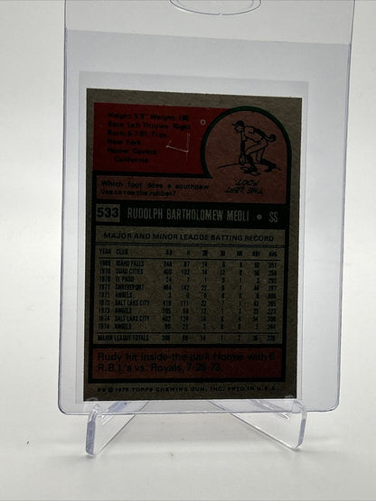 1975 Topps Rudy Meoli Baseball Card #533 NM Quality FREE SHIPPING