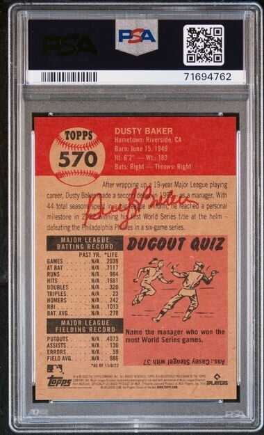 2022 Topps Living Set Dusty Baker Baseball Card #570 PSA 10 Gem Mint