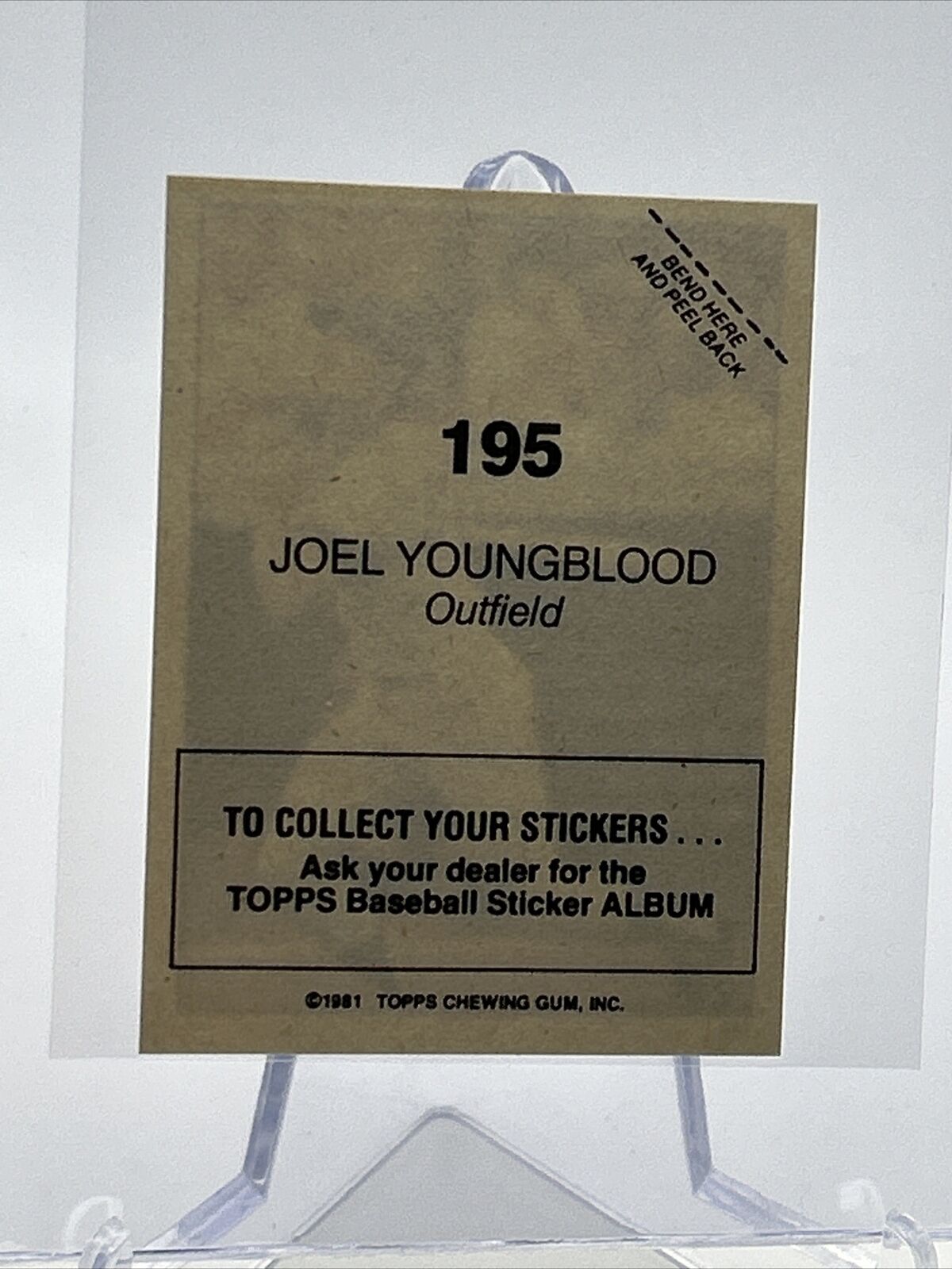 1981 Topps Stickers Joel Youngblood Baseball Card #195 NM-Mint FREE SHIPPING