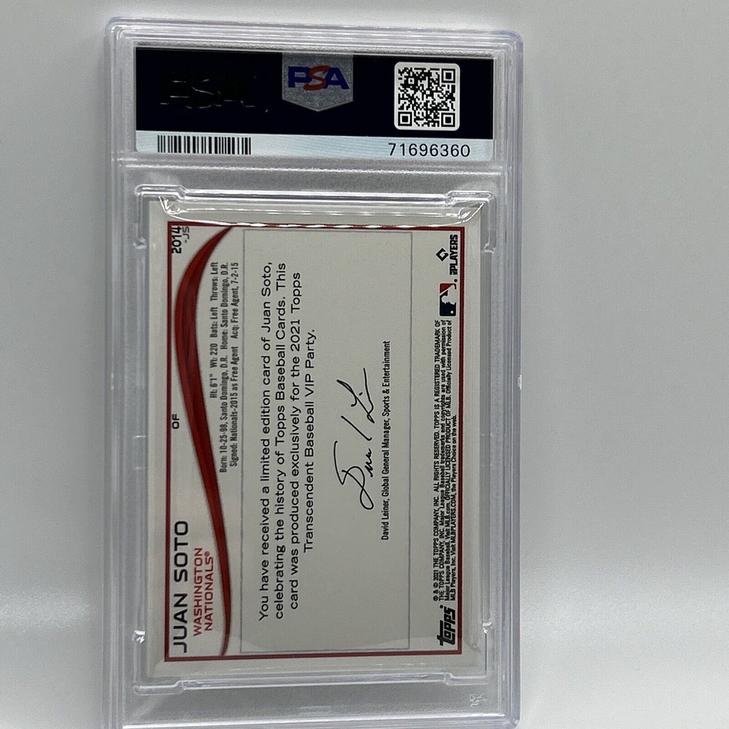 2022 Topps Transcendent VIP Party Juan Soto Baseball Card #2014 PSA 10 23/95