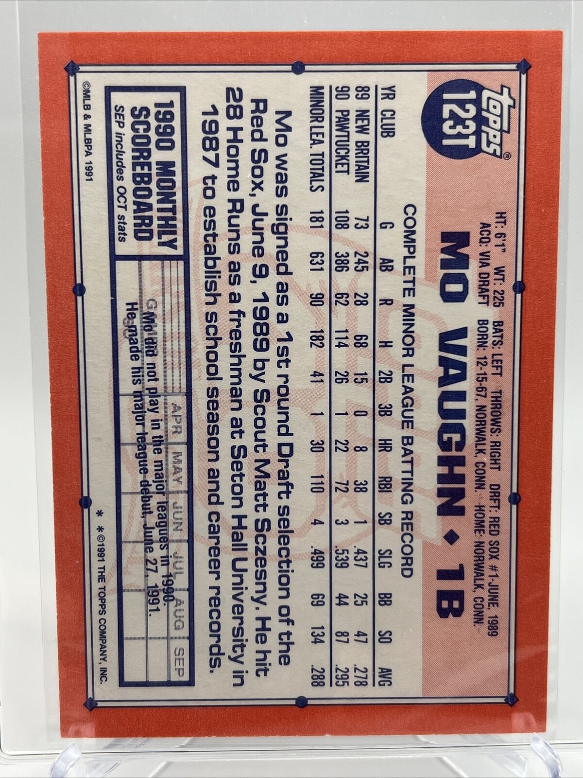 1991 Topps Traded Mo Vaughn Baseball Card #123T Mint FREE SHIPPING