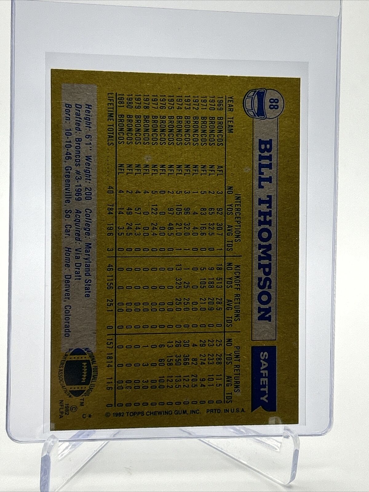 1982 Topps Bill Thompson Football Card #88 NM-MT FREE SHIPPING