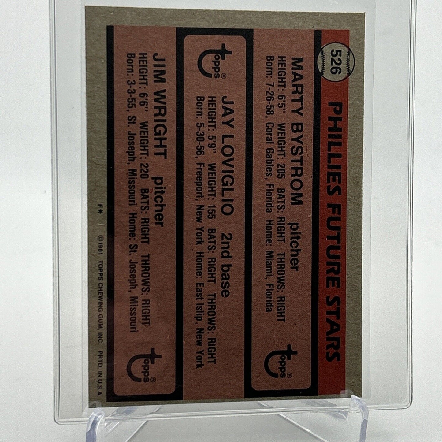 1981 Topps Phillies Future Stars Rookie Baseball Card #526 NM-Mint FREE SHIPPING