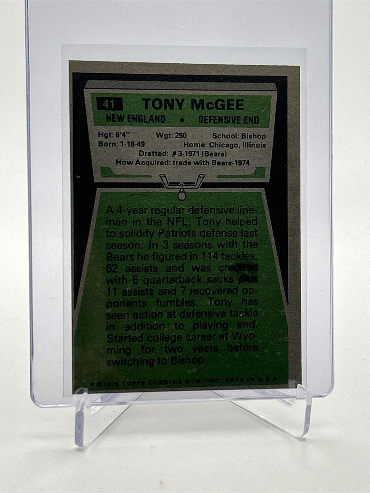 1975 Topps Tony McGee Football Card #41 EX Quality FREE SHIPPING