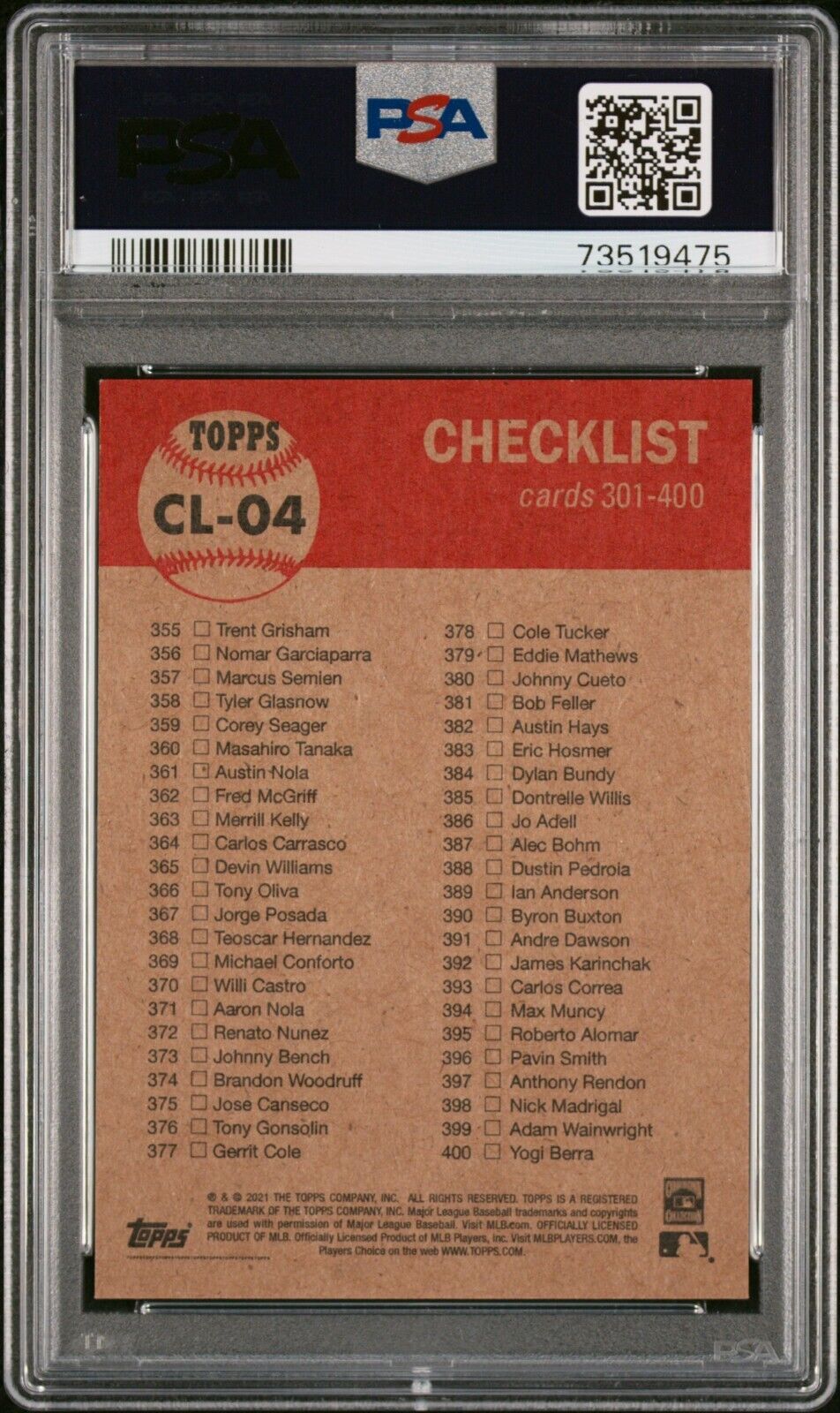 2021 Topps Living Set Checklist 301-400 Baseball Card #CL-04 PSA 8 NM-MT
