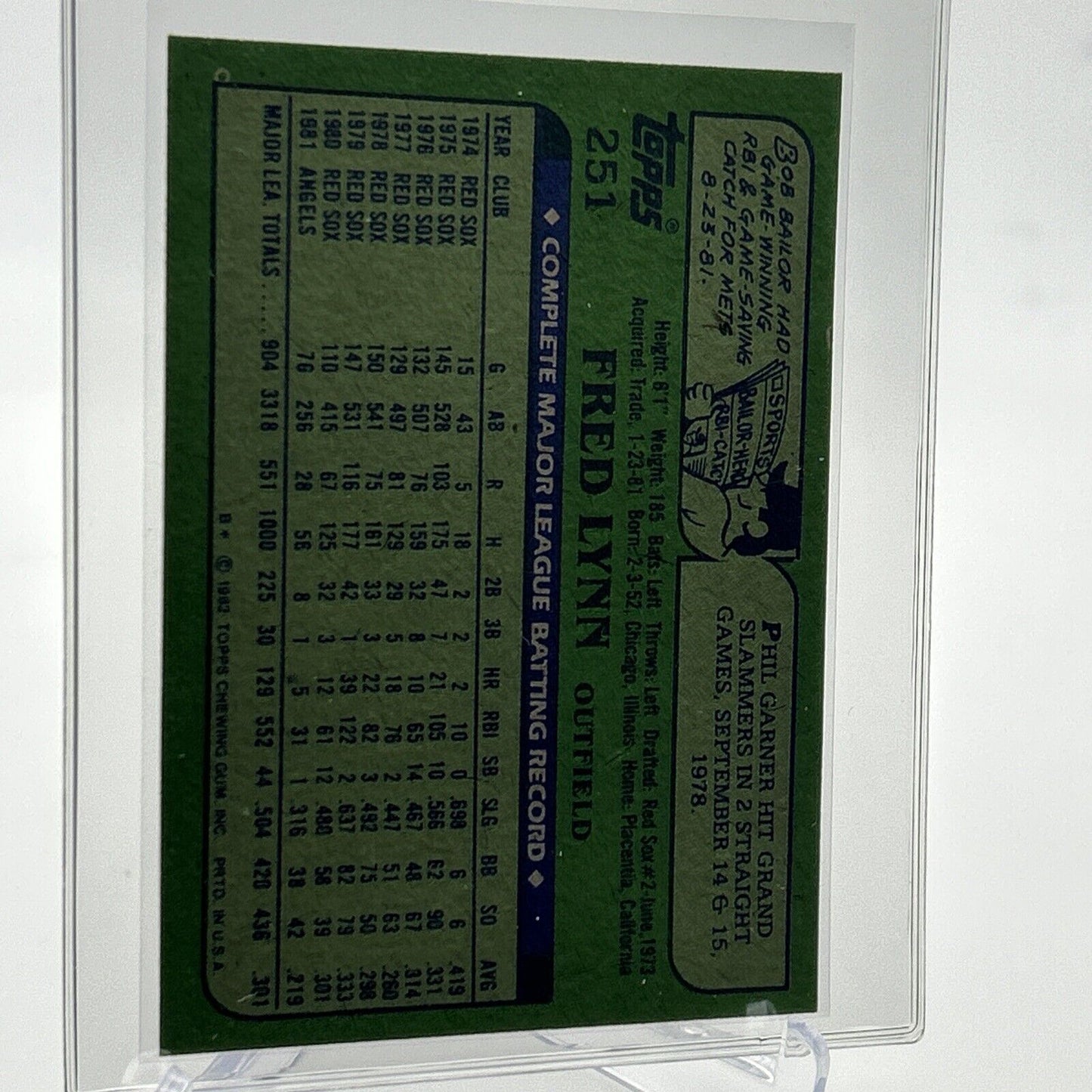 1982 Topps Fred Lynn Baseball Card #251 NM-Mint FREE SHIPPING