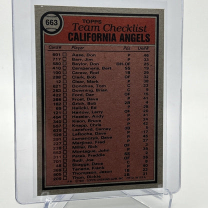 1981 Topps California Angels Checklist Baseball Card #663 NM-Mint FREE SHIPPING