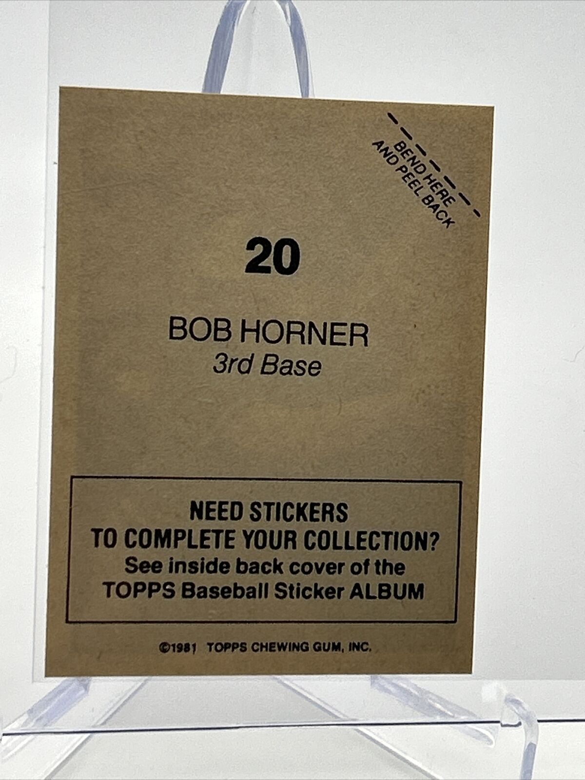 1981 Topps Stickers Bob Horner Baseball Card #20 NM-Mint FREE SHIPPING