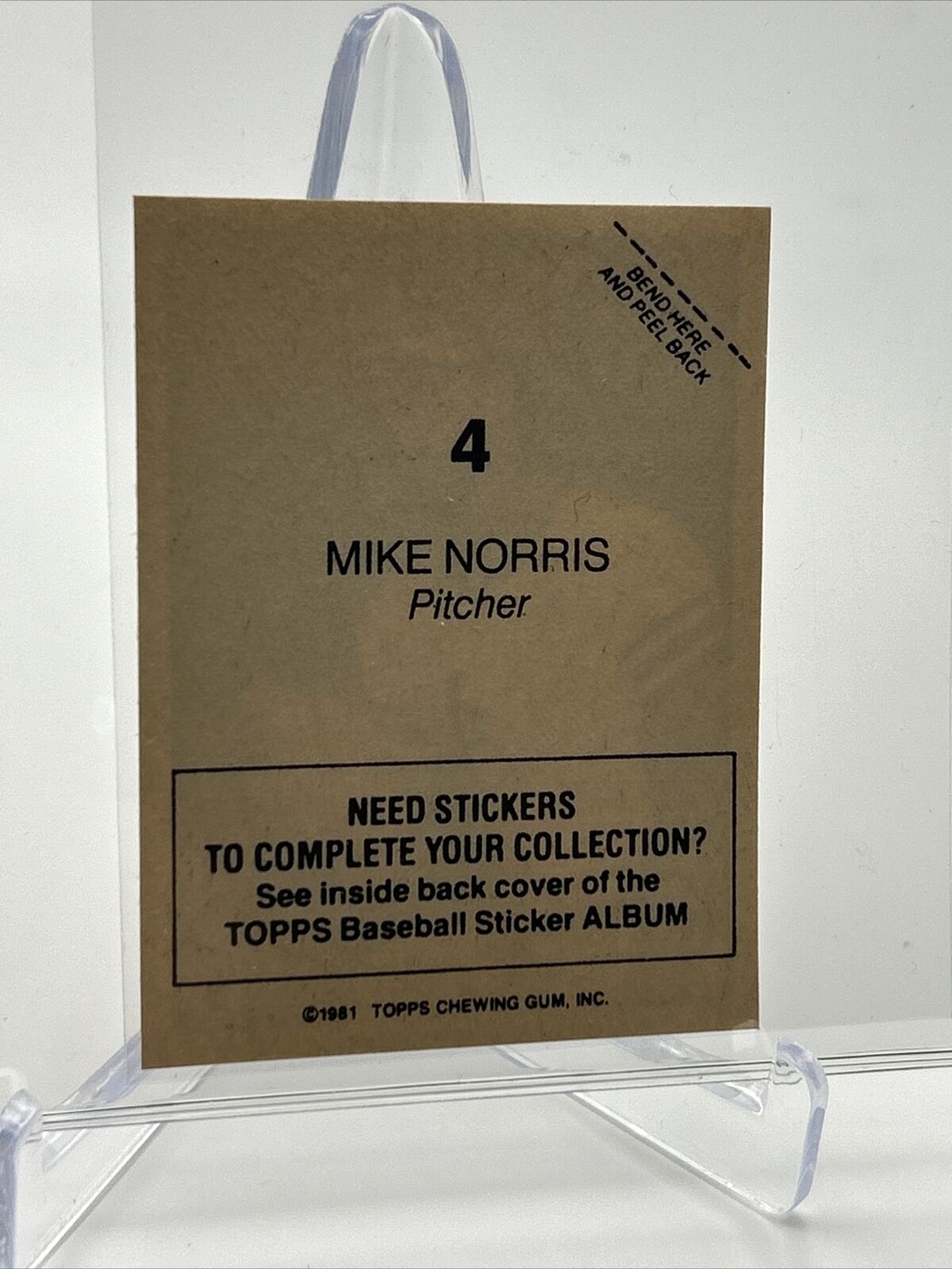 1981 Topps Stickers Mike Norris Baseball Card #4 NM-Mint FREE SHIPPING