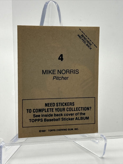 1981 Topps Stickers Mike Norris Baseball Card #4 NM-Mint FREE SHIPPING