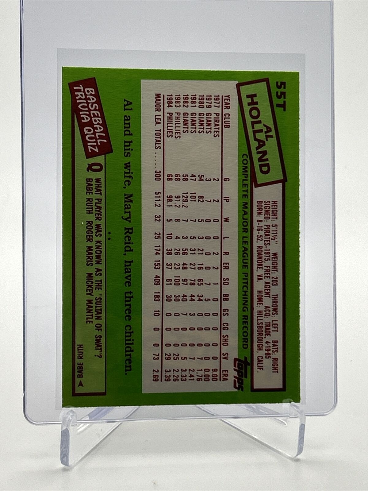 1985 Topps Traded Al Holland Baseball Card #55T NM-MT FREE SHIPPING