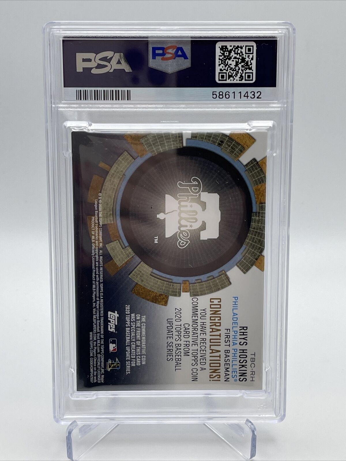 2020 Topps Update Coin Cards Relics Rhys Hoskins Baseball Card #TBCRH PSA 9
