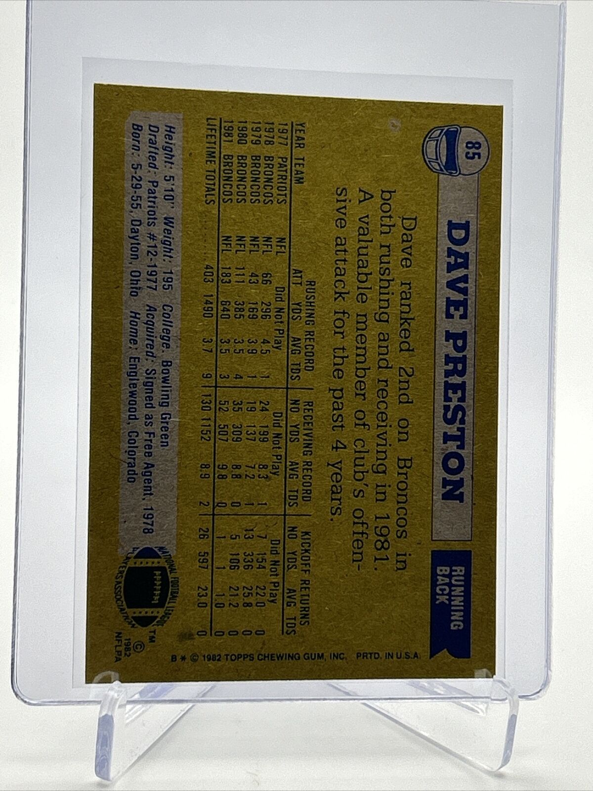 1982 Topps Dave Preston Football Card #85 NM-MT FREE SHIPPING
