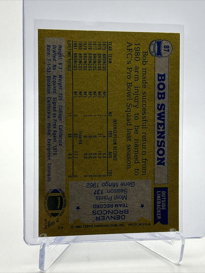 1982 Topps Bob Swenson Rookie Football Card #87 NM-MT FREE SHIPPING