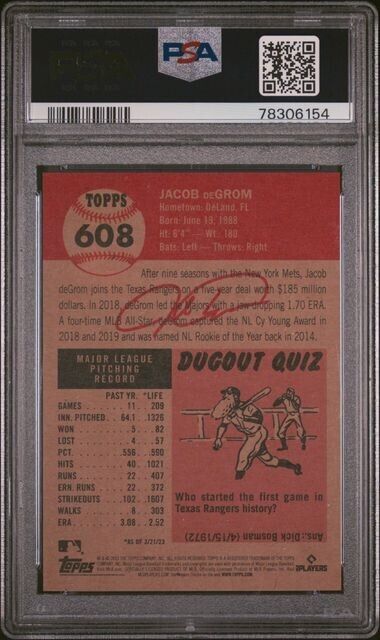 2023 Topps Living Set Jacob DeGrom Baseball Card #608 PSA 10 Gem Mint
