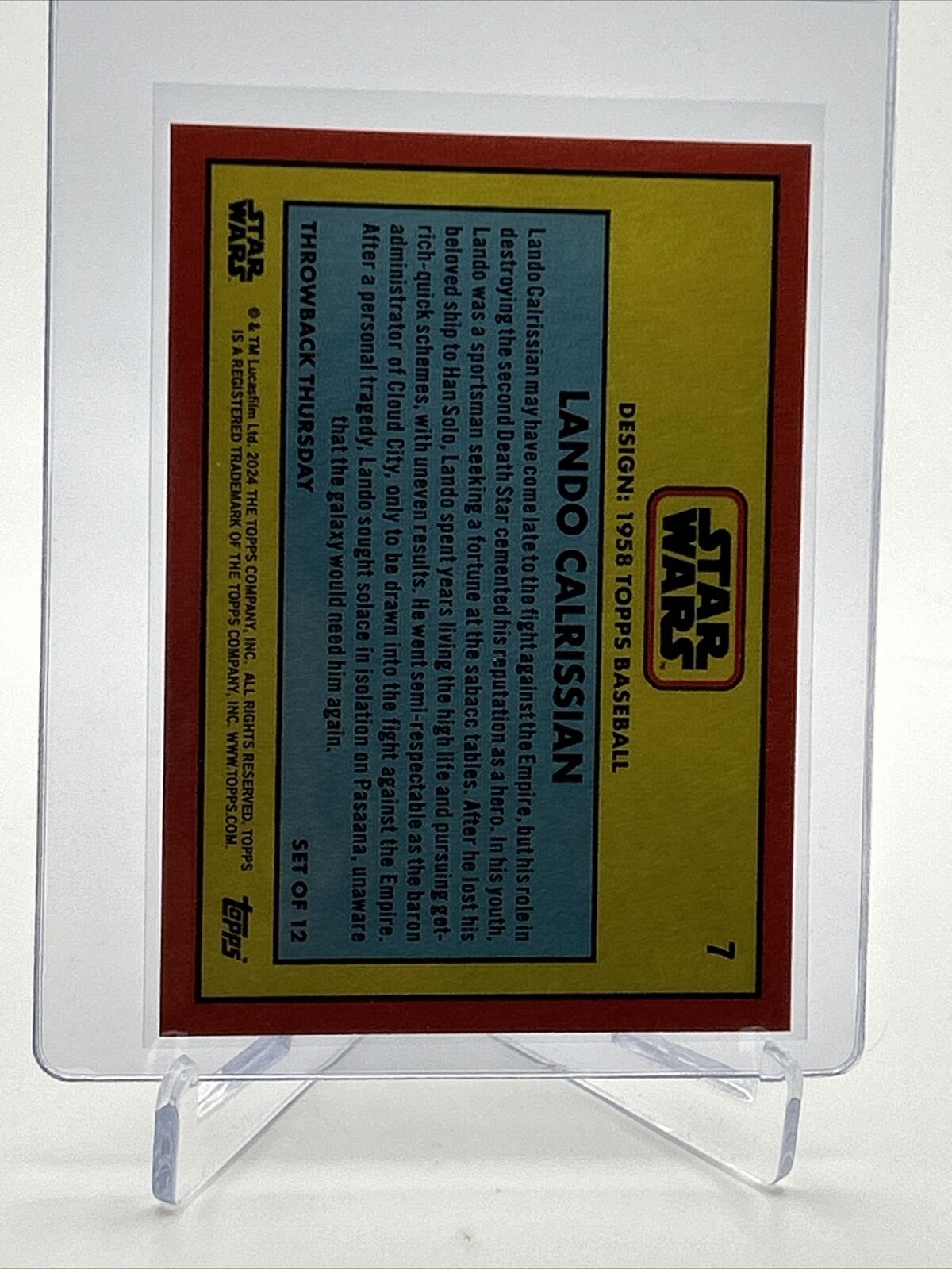 2024 Topps Star Wars Throwback Thursday Lando Calrissian #7 Mint FREE SHIPPING