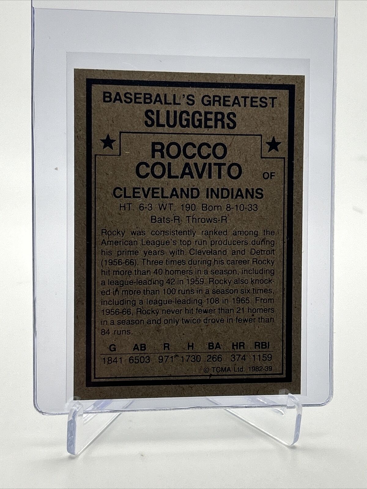 1982 TCMA Greatest Sluggers Rocky Colavito Baseball Card #39 Mint FREE SHIPPING