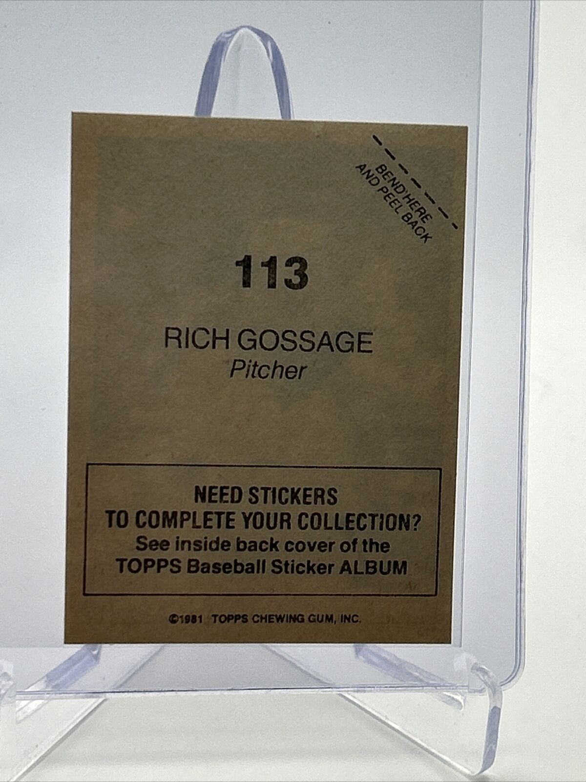 1981 Topps Stickers Rich Gossage Baseball Card #113 NM-Mint FREE SHIPPING