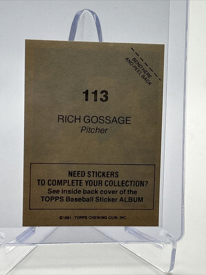 1981 Topps Stickers Rich Gossage Baseball Card #113 NM-Mint FREE SHIPPING