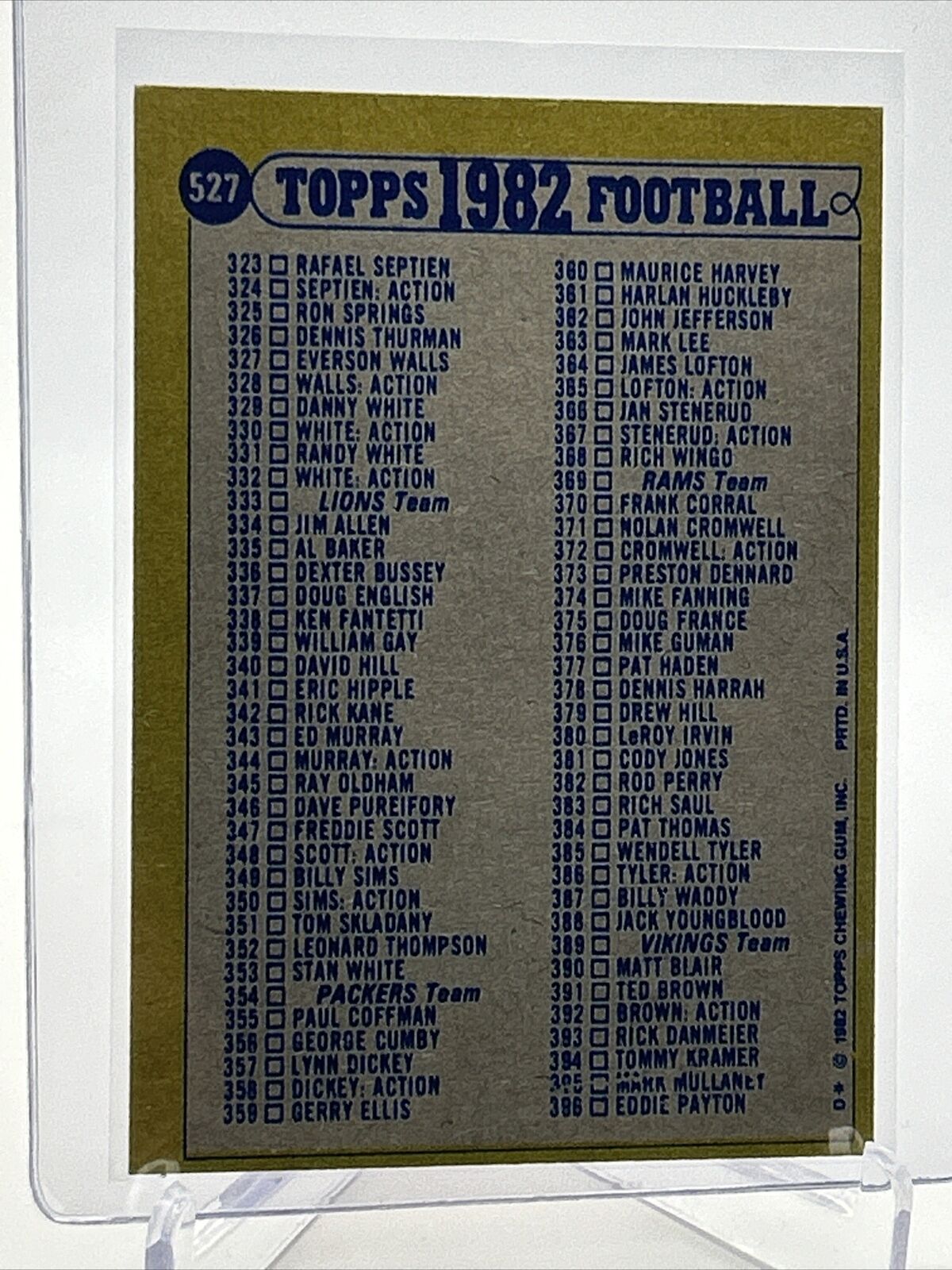 1982 Topps Checklist: 265-396 Football Card #527 NM-MT FREE SHIPPING