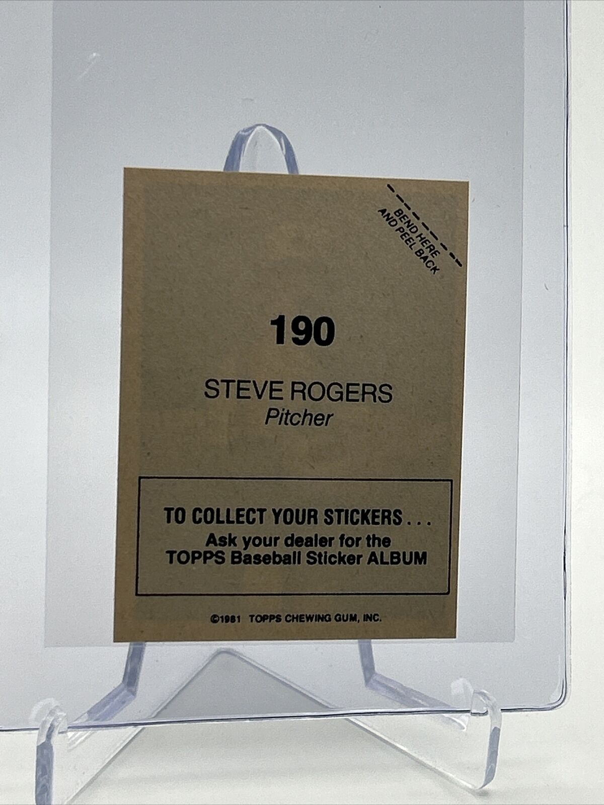 1981 Topps Stickers Steve Rogers Baseball Card #190 NM-Mint FREE SHIPPING