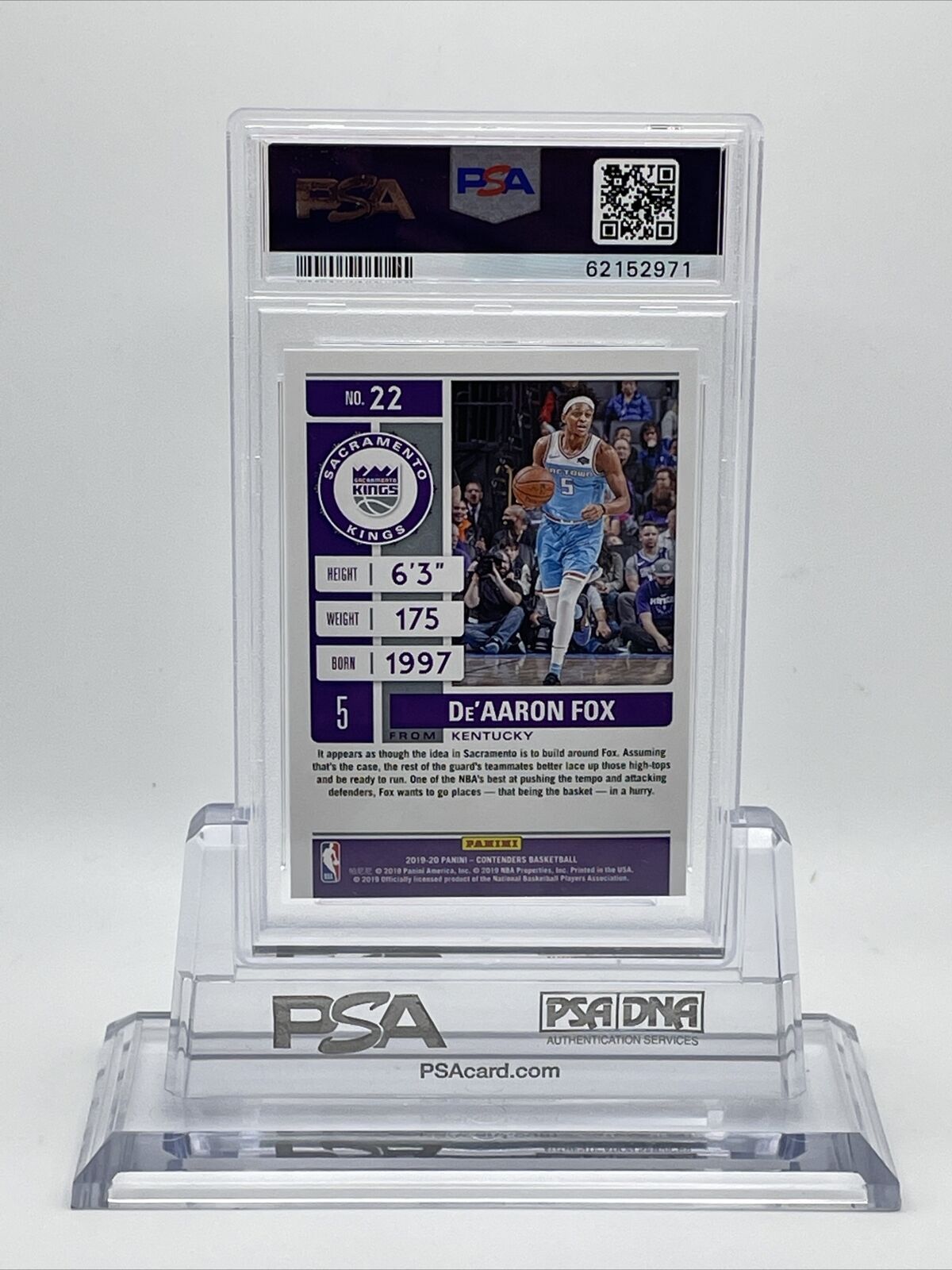 2019 Panini Contenders Game Ticket Green Foil De'Aaron Fox Card #22 PSA 10